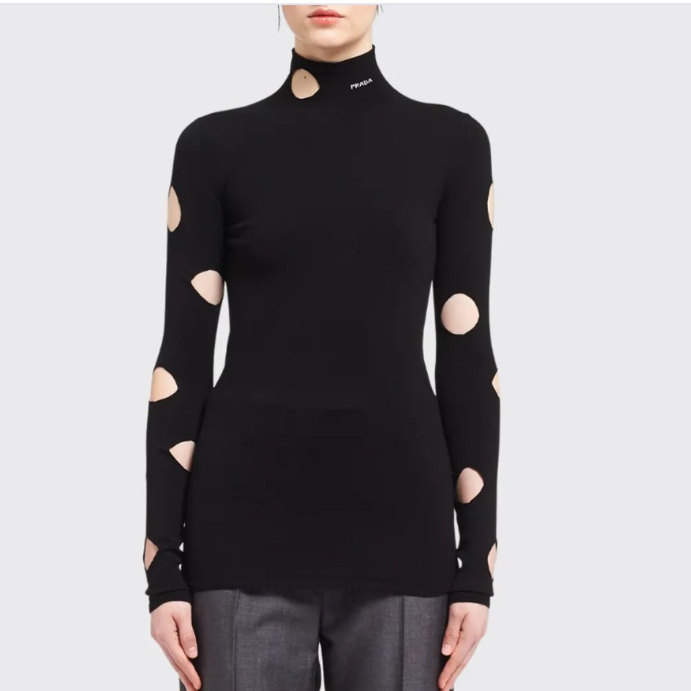 PRADA Openwork-Sleeve Viscose Sweater